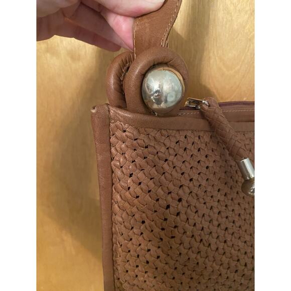 Perez Sanz 6400 Woven Leather Crossbody Shoulder Bag Basketweave Silver Tote - Picture 4 of 9